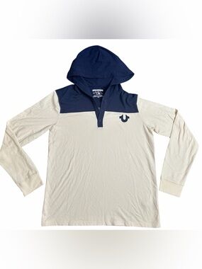 True Religion Two-Tone Hooded Pullover - Navy & Cream